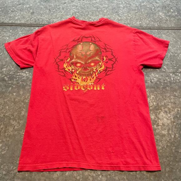 Vintage Sideout Flaming Skull Shirt Mens Medium USA 90s Y2K Surf Skate Flames - Picture 1 of 15